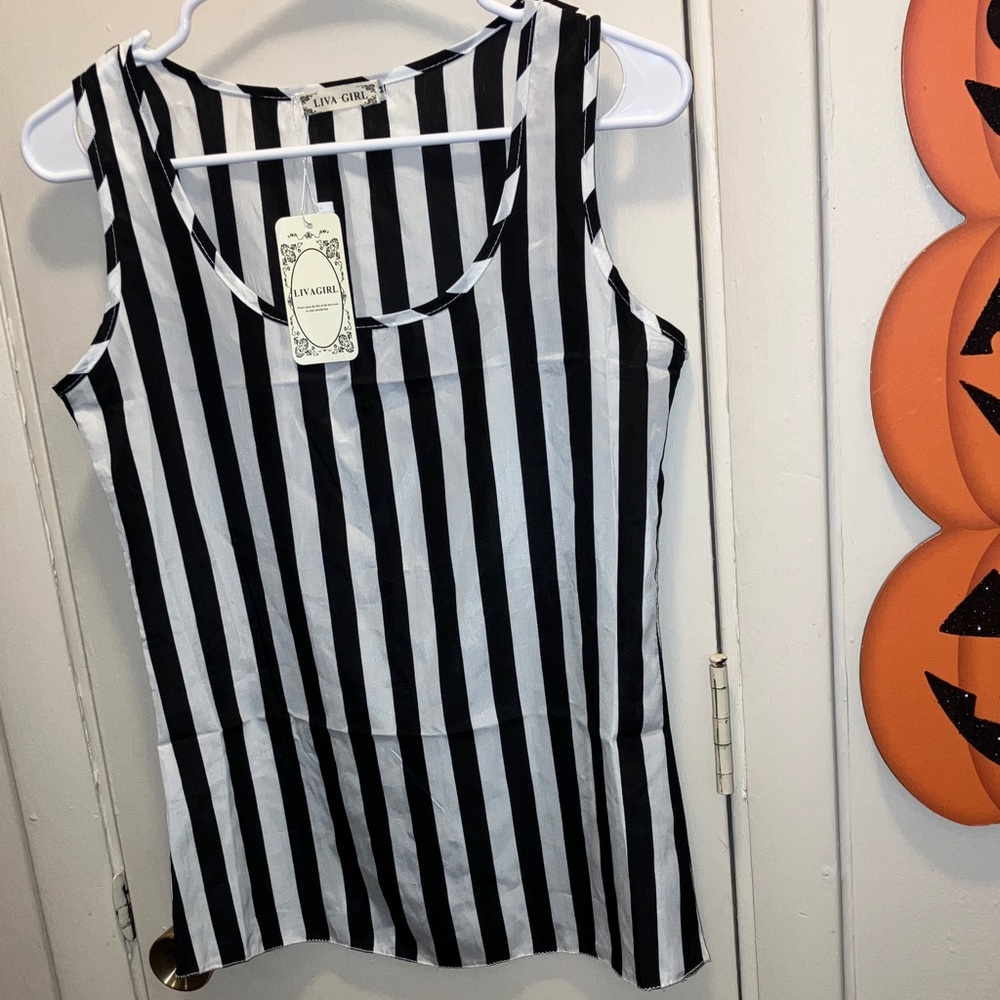Liva Girl Black And White Striped Tank Top Size M New